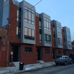 Red brick front, with custom stucco designs was completed in the Northern LIberties section of Philadelphia